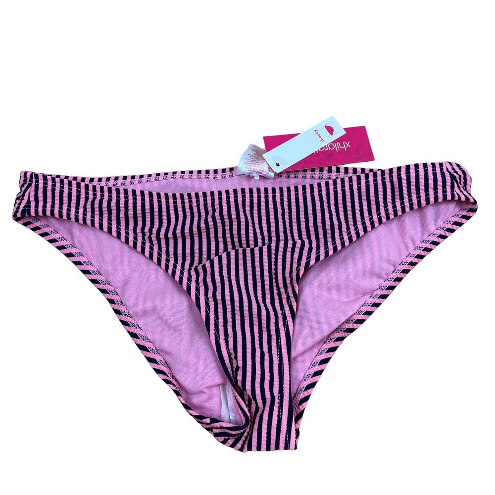 Xhilaration Juniors' Pink Striped Cheeky Bikini Bottom - Size Medium - NWT